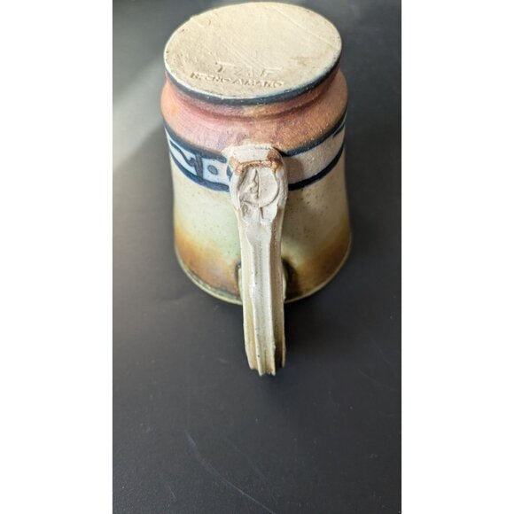 Studio Artisan Pottery Coffee Mug Green and Brown Glaze Line Accent Cup Rustic - Picture 9 of 10